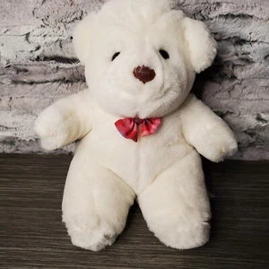 Caltoy Softsheen Bradley BEAR White Stuffed Animal Plush With Pink Plaid Bow Tie - Picture 1 of 7