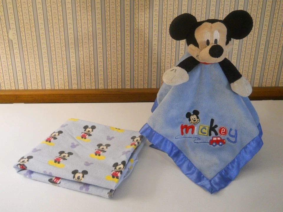 Disney Baby Mickey Mouse receiving blanket & security blanket Lot of 2      AAU - Image 1 of 4
