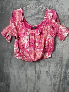 Lane Bryant Women’s Pink Floral Crop Off-The-Shoulder Chiffon Blouse Size 22/24 - Picture 1 of 6