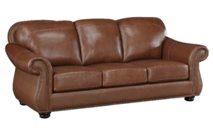 Abbyson RX-6723-CML3 Clarke Leather Sofa, Brown - Picture 1 of 4