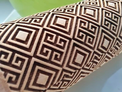 Wooden Rolling Pin Carved Engraved Geometric Pattern Roller Embossed Roller Clay - Image 1 of 4