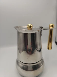 Moka Pot Italy Espesso Coffee Maker Stainless Steel GB 18-10 INOX W/ Gold Trim - Picture 1 of 12