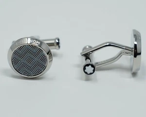 Montblanc Cufflinks Urban Spirit Grey Blue Steel Round 116654 RRP £330 55G - Picture 1 of 8