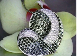 4Ct Lab-Created Black Spinel Pendant 14K White Gold Plated - Picture 1 of 9