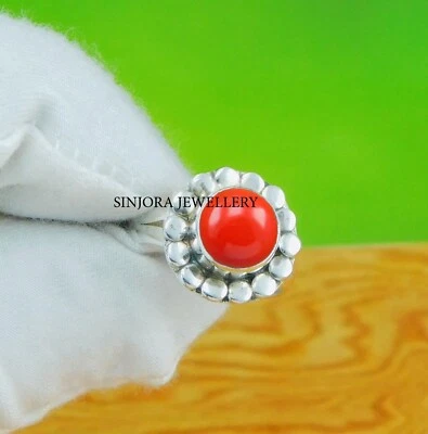 Подарочное кольцо ручной работы из стерлингового серебра 925 пробы с кораллом размер США от 5 до 13 - Изображение 1 из 4