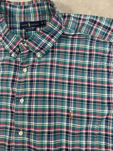 RALPH LAUREN Shirt Mens 4XB Plaid Flesh Pony Classic Fit Oxford Cotton 4XL BIG - Picture 1 of 9