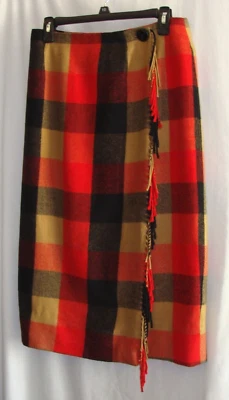 VINTAGE Orange & Black WOOL Blend BLANKET Style WRAP Skirt by CORTLAND Sz 8P - Image 1 of 4