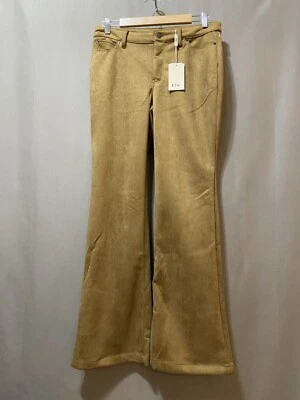 NUEVO CON ETIQUETAS ELIE TAHARI Mujeres Cremallera Frontal Tiro Medio Imitación Cuero Acampanado Pantalones Talla 6 Marrón Tostado Foto 1 de 4