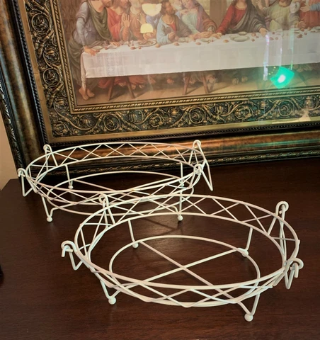 2 Vintage Baskets Metal Wire 2 handles Footed Nesting Oval Country Farmhouse Cover