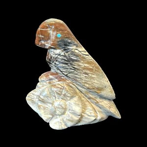 Zuni Fetish by Michael Coble Picasso Marble Parrot with Turquoise Eyes 2 1/4" H - Picture 1 of 9