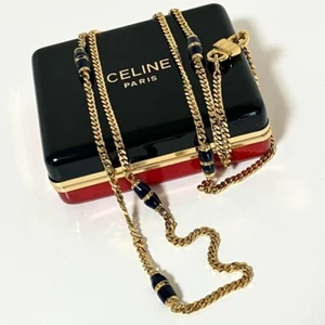 Vintage Old CELINE Triomphe Long Gold Metal Necklace Pendant E157 - Picture 1 of 4