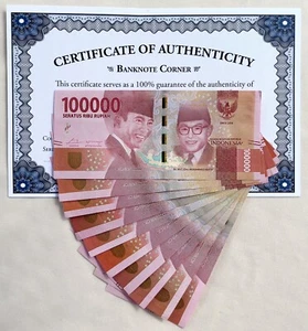 AUTÉNTICA RUPIA INDONESIA 100000 X10 = 1M CERTIFICADO DE AUTENTICIDAD SEGURIDAD IDR PASE UV - Imagen 1 de 12