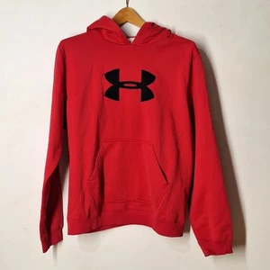 Under Armour Fleece Big Logo Hoodie Youth XL Red Black Big Logo Pullover Pocket - Picture 1 of 8