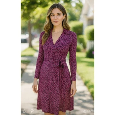 Diane Von Furstenberg SZ 4 New Jeanne Two Wrap Dress Floral Check Tiny Rose $398 - Image 1 of 4