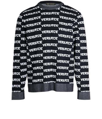 Versace Logo Jumper Mens XXL Navy White Wool - Image 1 of 3