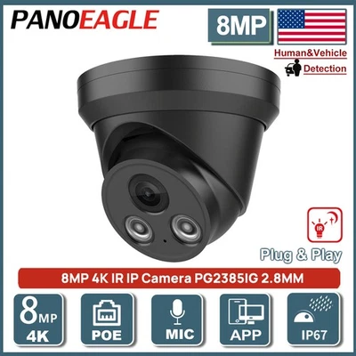 Panoeagle 4K 8MP Turret Security Black IP Camera MIC POE IR30 Outdoor PG2385IG