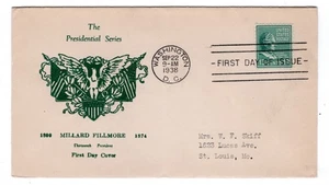 #818 Presidential Series 13c Millard Fillmore 1938 FDC - #55 Mayne - Picture 1 of 2