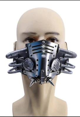 Máscara de Cuero Steampunk Ubauta Remaches Ajustables Diseño Tubular Plateada  Foto 1 de 4