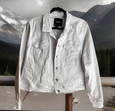 Chaqueta vaquera Nine West blanca nítida bolsillos XL dobladillo deshilachado Foto 1 de 4