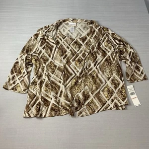 Alfred Dunner 3/4 Sleeve Round Neck w/necklace Twofer Layered Blouse Top SZ 2X - Picture 1 of 7