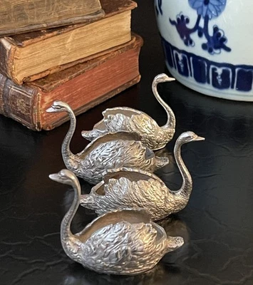 罕见套装四件英国纯银天鹅鸡尾酒调味器挑选夹 2.5 英寸 — 第 1/4 张图片