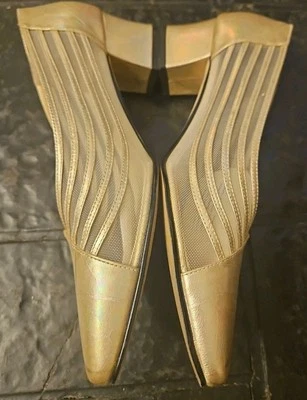 Zapatos de cuero de malla champán iridiscente J. Renee tacón bloque Chucky 6 1/2 en muy buen estado Foto 1 de 4