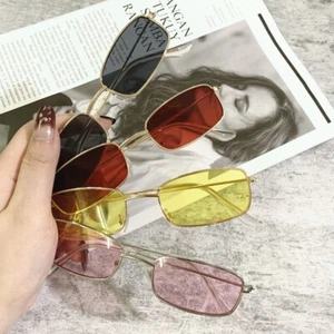 Mini Rim Fashion Small Metal Frame Retro Shades Rectangle UV Eyewears Sunglasses - Picture 1 of 26