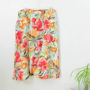 Talbots Vintage Skirt 55% Silk 45% Linen Orchid & Palm Floral Print 116354 18W - Picture 1 of 9