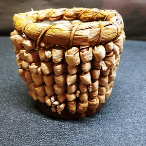 Small 5 Inch Tall Wicker Woven Planter Basket, Round Boho With Plastic Liner - Picture 1 of 10