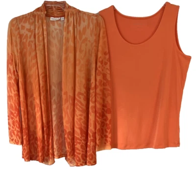 Conjunto de chaqueta/camiseta sin mangas de gasa transparente Susan Graver talla L naranja A215136 para mujer CB64Q Foto 1 de 4