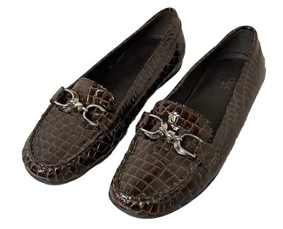 Mocasines de conducción GEOX Respira marrón charol cocodrilo sin usar, en caja, para mujer talla EE. UU. 7,5/38 Foto 1 de 4