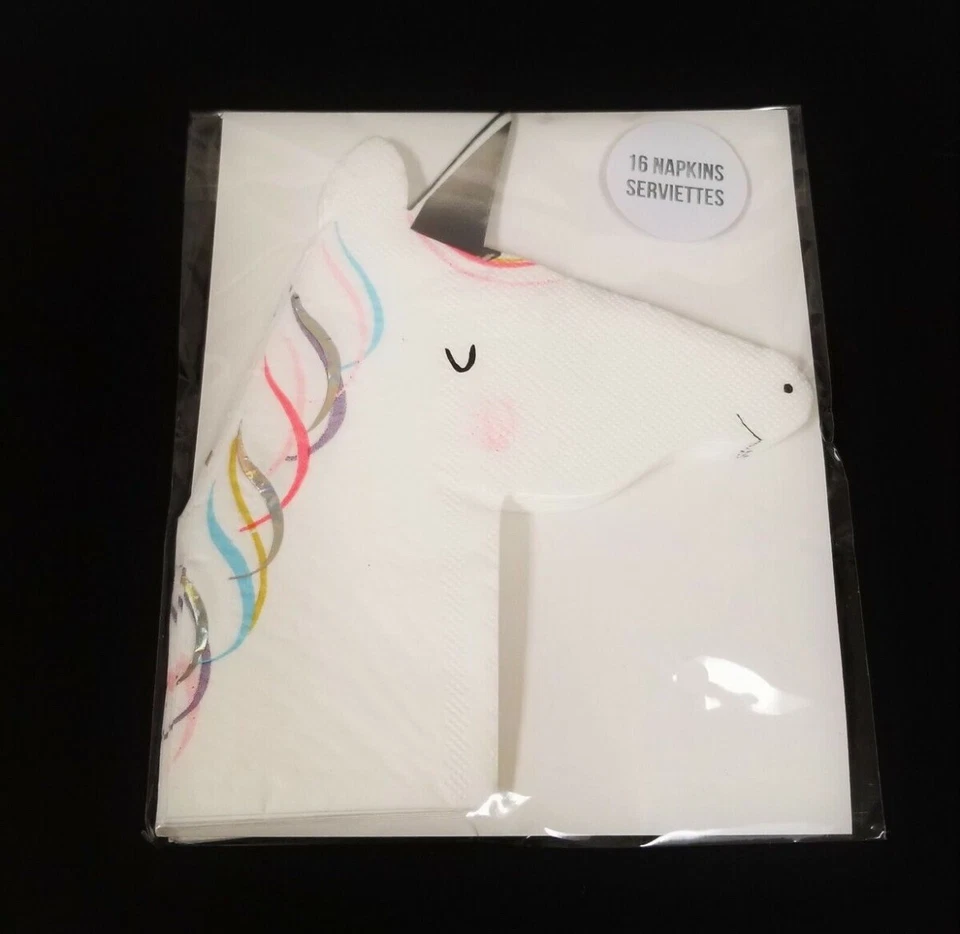 NEW Meri Meri UNICORN SHAPED NAPKINS 16 Count Birthday Party Shower Napkins - Image 1 of 1