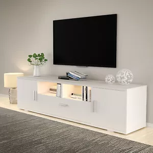 TV Schrank Lowboard Fernsehtisch mit LED-Leuchten Weiß Hochglanz NEW - Bild 1 von 12