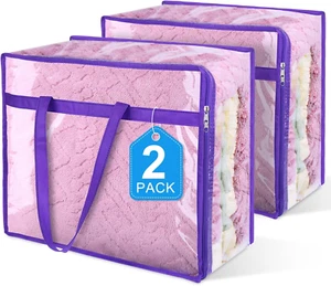 2 Pack Clear Zippered Storage Bags for Clothes, Closet Organizers and Storage Vi - Picture 1 of 7