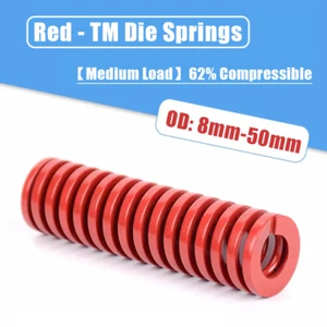 Red TM Die Springs Compression Mold Mould Spring OD 8mm-50mm Medium Load Duty - Picture 1 of 10