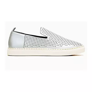 Hush Puppies Manda perforated leather slip on sneakers flats silver casual - Picture 1 of 11