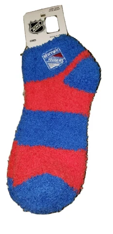 NHL New York Rangers Fuzzy Sleep Ankle Socks Blue Red Striped Logo OSFM Cover