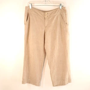 Merona Pants Women 10 Tan 100% Linen Capri High Rise Front Back Pockets - Picture 1 of 12