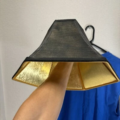 黑色灯芯绒? 带金色衬里铃灯罩 14 英寸 x 9 英寸小时 — 第 1/4 张图片