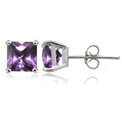 Sterling Silver Simulated Alexandrite 6mm Square Stud Earrings - Image 1 of 3