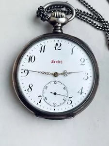 ZENITH PREMIUM Vintage 1915`s SILVER ENGRAVED Grand Prix Swiss Men` Pocket Watch - Picture 1 of 8