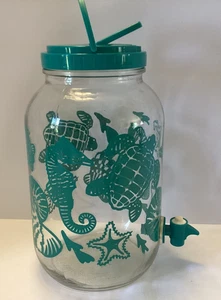 Vintage Retro Sun Tea Seahorse Drink Dispenser w/Green Spigot & Handle - 1 Gal - Picture 1 of 5
