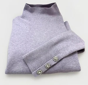Sweater Holiday Knit Lilac Purple Turtleneck Rhinestone Preppy Womens M Tahari - Picture 1 of 15