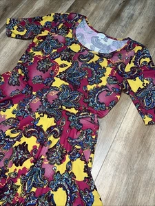 Lularoe Nicole Kleid Gelb Rosa Paisley Blumen 2XL 22/24 20 2X ❤️ Neu ohne Etikett Vintage - Bild 1 von 12