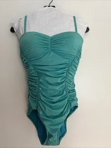 Costume da bagno Badgley Mischka pezzo unico turchese verde acqua con scollatura e lati taglia 10 - Foto 1 di 6