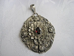 Antiker Anhänger 925 Silber Böhmischer Granat handgefertigtes Unikat 5x3,2cm - Bild 1 von 9