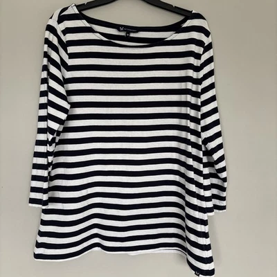 Crew Clothing Co Breton Ladies Top Size 14 Blue Stripe Cotton  Great Condition - Image 1 of 4