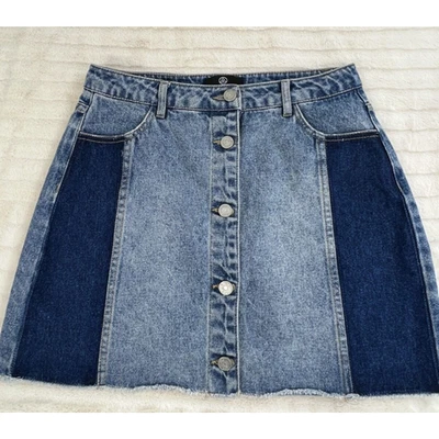 Falda vaquera Missguided corta talla 8 azul mezcla algodón botones bolsillos delanteros Foto 1 de 4