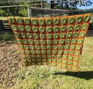 Vintage Handmade Crotched Granny Square Afghan Retro Colors - Picture 1 of 3