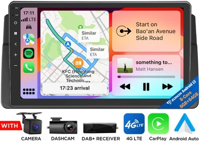 DAB+9" QLED Autoradio Android 13 6+64 CarPlay GPS Navi DSP Bluetooth für BMW E46 - Bild 1 von 4